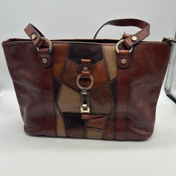 Etienne Aigner Brown Leather Patchwork Purse Shoulder Bag - Picture 1 of 16